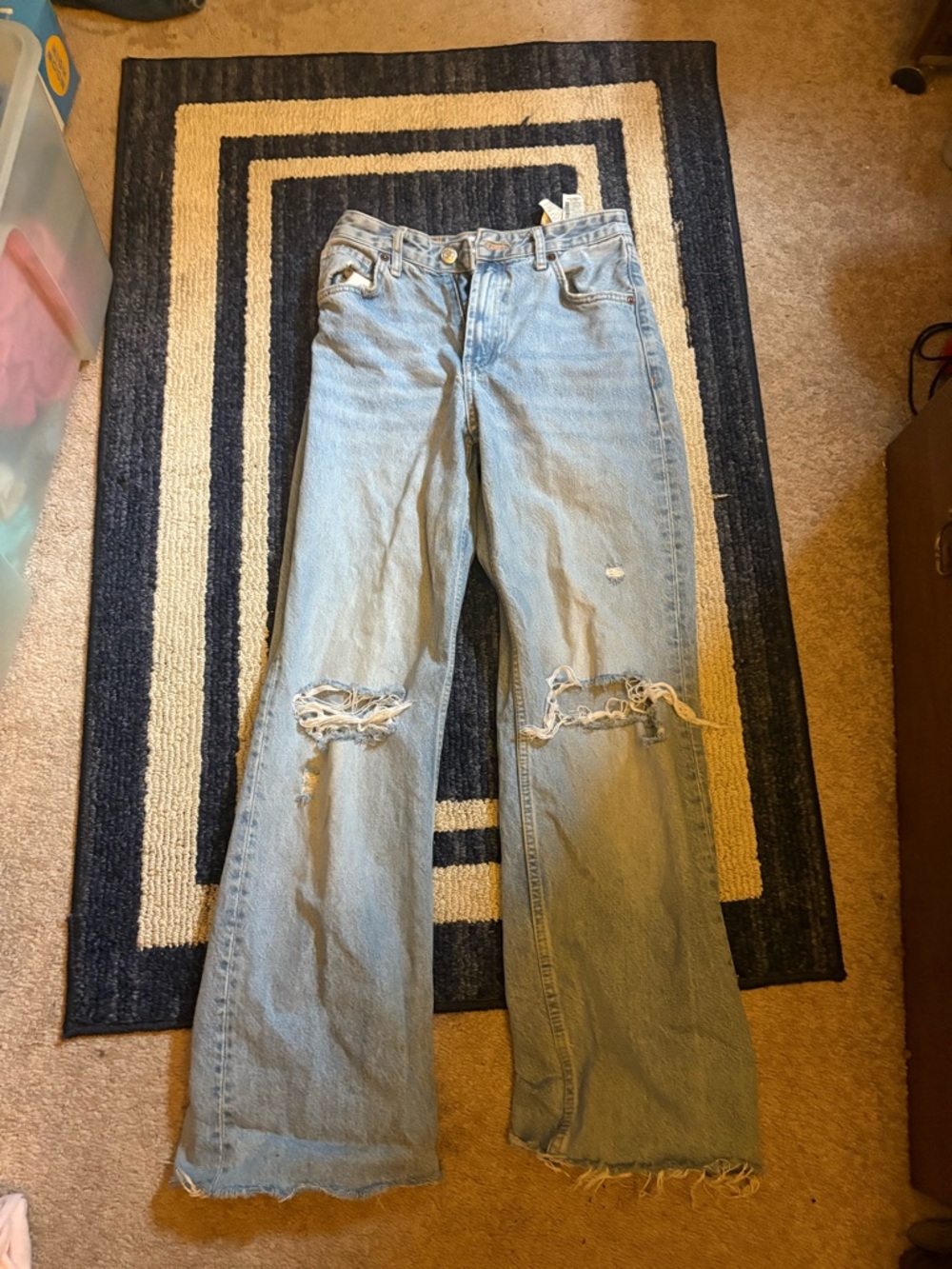 Zara Light Blue Distressed Wide-Leg Jeans